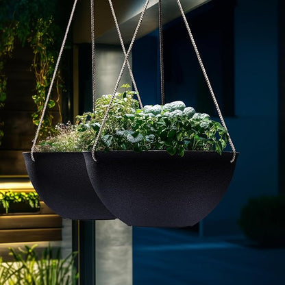 LA JOLIE MUSE Hanging Planters for Outdoor Plants, Large Hanging Planter with Drain Holes, Black Hanging Flower Pots (13.2 Inch, Set of 2)