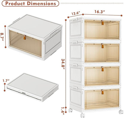CTSNSLH 4 Tier Plastic Storage Bins with Lid 32QT - Stackable Storage Bins | Organizers and Storage with Wheels, Plastic Storage Cabinet Organization and Storage for Living Room,Office,Dorm