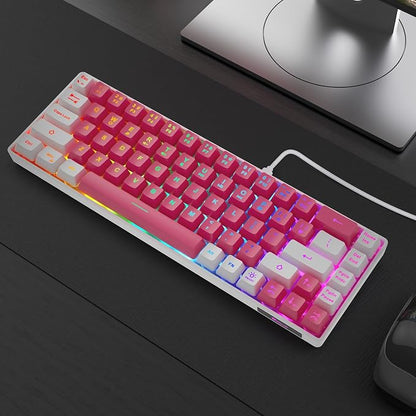 GEODMAER 65% Gaming Keyboard, LED Backlit Mini Wired Keyboard, Ultra-Compact Anti-Ghosting No-Conflict 68 Keys Membrane Gaming Wired Keyboard for PC Laptop Windows Gamer(Pink-White)