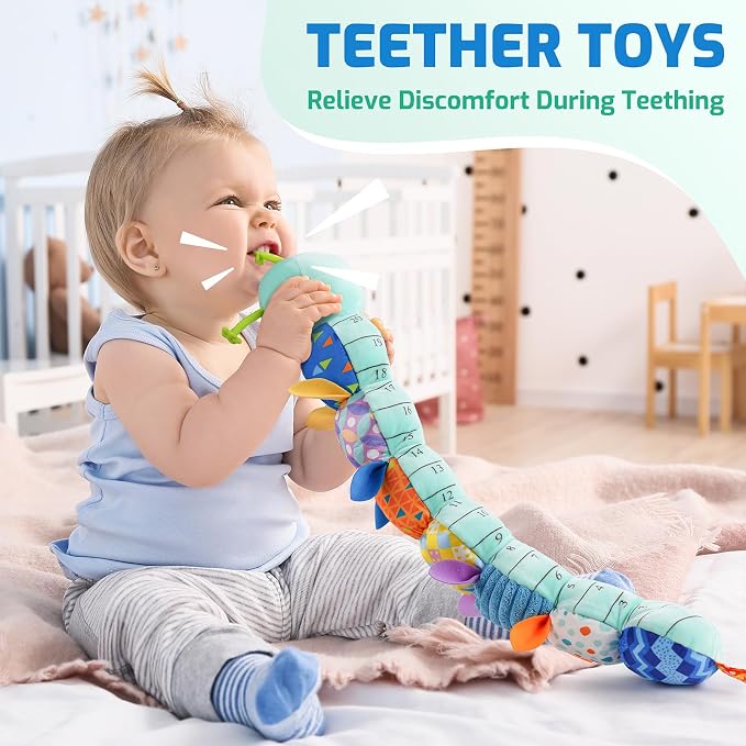 Sumobaby Baby Toys Musical Caterpillar, Stuffed Animal Activity Soft Toys with Teether,Multi-Sensory Crinkle, Rattle and Textures, for Tummy Time Baby Toys 0 to 12 Months Boys,Girls,Caterpillar(Blue)