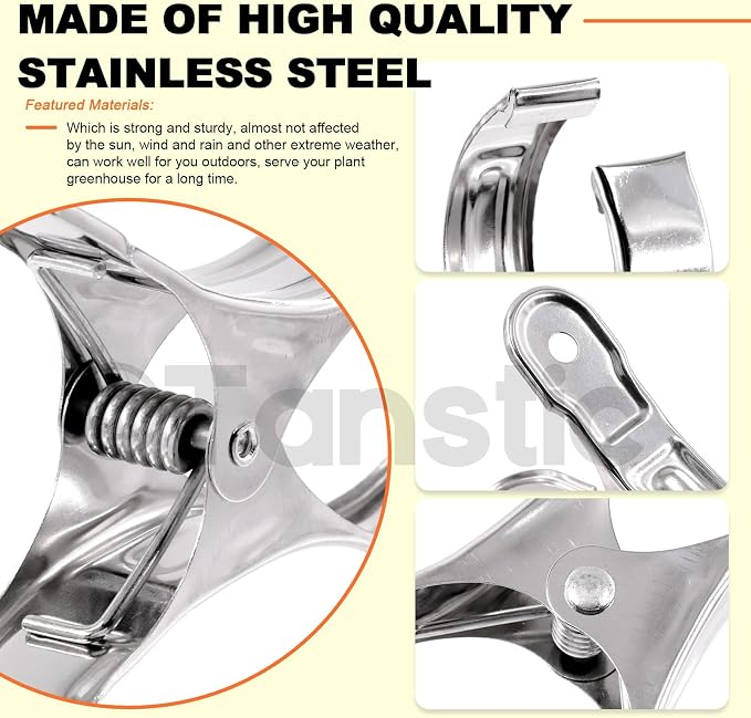 Tanstic 40Pcs 3.5 Inch Stainless Steel Greenhouse Clamps Garden Clips Greenhouse Clips Heavy Duty Garden Clips with Strong Grip and Large Open Mouth for Netting Holding