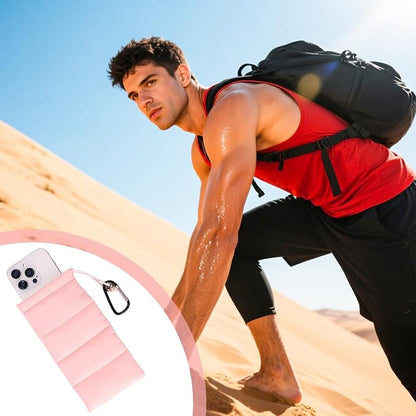 Lyreh Thermal Phone Case with Carabiner, Universal Cellphone Pouch to Prevent Freezing and Overheating, Insulated Warm Phone Cover Bags Extend Battery Life for Outdoor Sports Lovers Gifts (Pink)