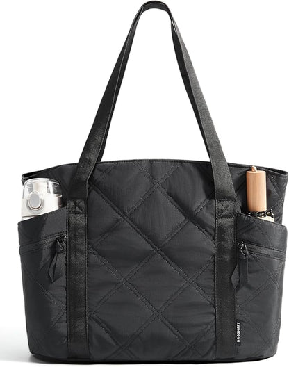 BAGSMART Crush Tote Bag for Women, 20L Puffer Work Tote with Zipper | Quilted Nurse Hospital Bag For Travel College Gym