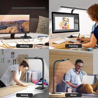 KableRika 12W LED Desk Lamp, Modern Architect Task Lamp with 6 Color Modes, Auto-Dimming, Eye-Care for Home Office, 18.1Inch Wide, 1.5m Cable, Aluminum Alloy, Black