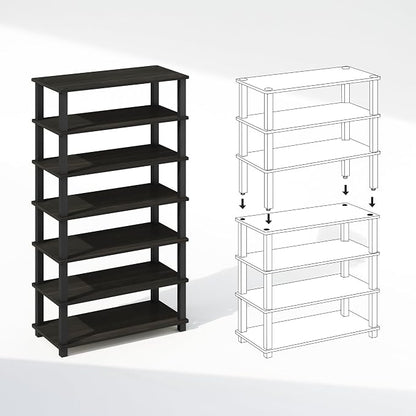 Furinno Turn-N-Tube Storage Shelves Set of 2, 4-Tier Stackable Standing Shelf, Open Corner Shelf, for Organization and Storage, Living Room, Garage, Home Office, Espresso