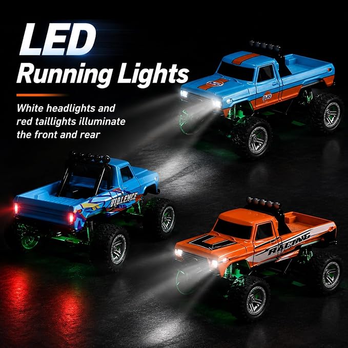 1:64 Scale Mini Remote Control Monster Truck with Trailer | 2.4GHz & App Dual Control, Alloy Mini RC Car with LED Lights, Portable Pocket Toy Car for Kids & Adults, Gift for Boys (Pink)