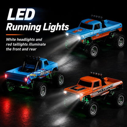 1:64 Scale Mini Remote Control Monster Truck with Trailer | 2.4GHz & App Dual Control, Alloy Mini RC Car with LED Lights, Portable Pocket Toy Car for Kids & Adults, Gift for Boys (Pink)