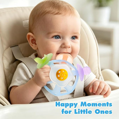 Baby Silicone Teether, Food-Grade Soft Silicone Teething and Sensory Toy, BPA-Free and Non-Toxic, Relieves Baby's Teething Discomfort, Featuring 4 Different Shapes of Teethers