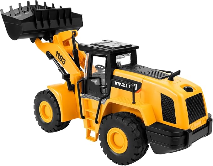 Bulldozer Toy, 16" Front Loader, 1:10 Scale Classics Bulldozer, Wheel Loader with Real Working Arm & Bucket, Lights & Sounds Construction Vehicle Toy for Boys and Girls, Kids, Toddlers, Ages 3+