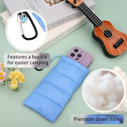 Lyreh Down Cotton Buckle Warm Phone Case, Protects from Freezing and Overheating, Perfect for Outdoor Camping (Light Blue)