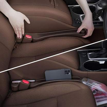 Car Seat Gap Filler 2 Pack Soft Foam Multifunctional Seat Side Gap Filler with Organizer & Hook Function, 3in1 Gap Stopper Universal Fit Car SUV Truck Fill The Gap Between Seat & Console (Espr Brown)