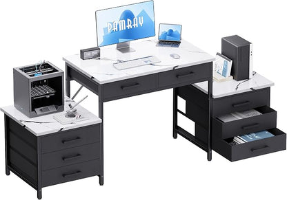 Pamray 63 Inch Office Desk with 8 Drawers and Printer Shelves for Computer | Space-saving, Ample Storage, Large Workspace, Easy Assembly, Sturdy, Suitable for Home Office Study Gaming, Bedroom and Dorms