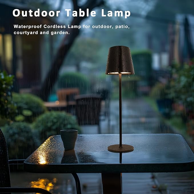 Kakanuo Cordless Table Lamp, 3 Color Stepless Dimming, 5000mAh Rechargeable Battery Powered, Outdoor LED Lamps, for Dining Room, Living Room, Bedroom, Bar, Cafe, Restaurant, Patio, Camping - Black