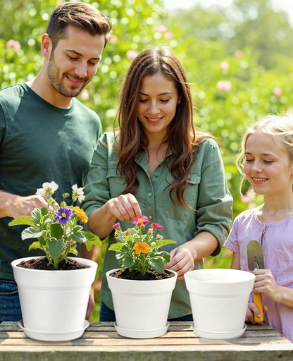 homenote Plant Pots,6/7.5 Inch Flower Pots for Plants Plastic Planters for Indoor with Multiple Drainage Holes and Trays, for All Home Garden Flowers Succulents,Outdoor(White,10 Pack)