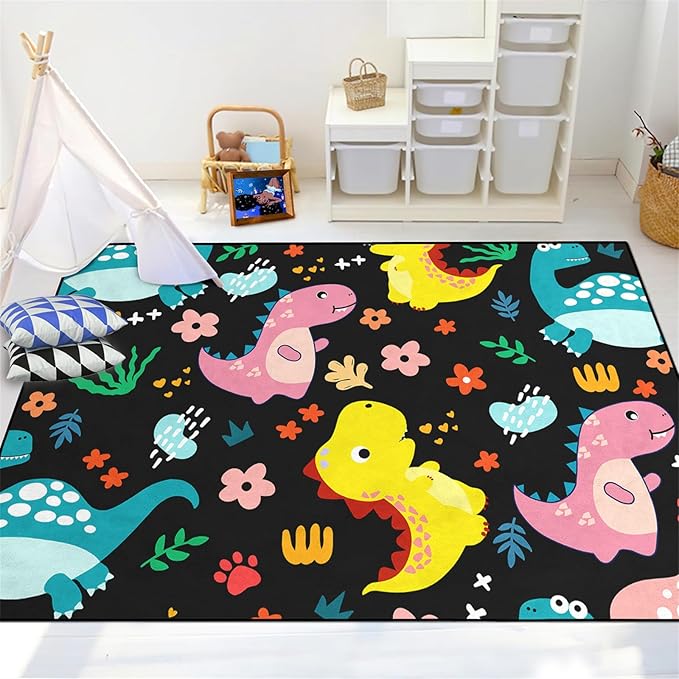 Dinosaur Rugs for Boys Bedroom - Dinosaur Pattern Area Rug Kids Bedroom Rug Kids Play Rugs for Boys Dinosaur Bedroom Decor for Boys Colorful Dinosaur Print Area Rug Kids Rugs for Bedroom,4'×5'