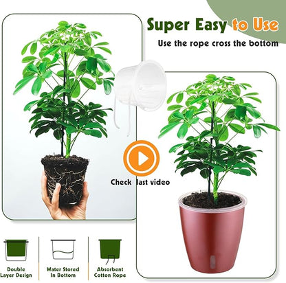 Self Watering Pots for Indoor Plants, 4-Pack 6.7'' Self Watering Planter with Drainage Holes, Small African Violet Pots with Water Indicator, Clear Wick Orchid Pot, Rose Gold