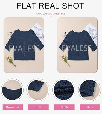 EVALESS Womens Crochet Hollow Out Knit Tops Half Sleeve Spring Summer Sweaters Beach Cover Ups for Women Trendy 2026
