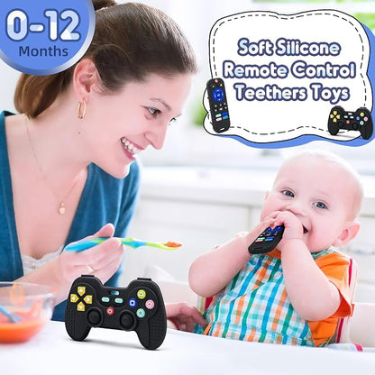 Baby Teething Toys for 3-6-12 Months, Silicone Sensory Teether Remote & Game Controller, BPA-Free Infant Teething Relief Toy for Newborn Boys Girls, Soothing Autism Gift for Birthday or Easter
