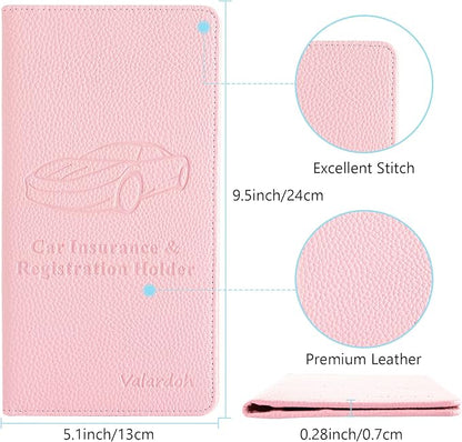 Valardoh Premium Car Registration and Insurance Card Holder, Car Document Holder for Cards, Driver License & other Essential Documents (Pink)