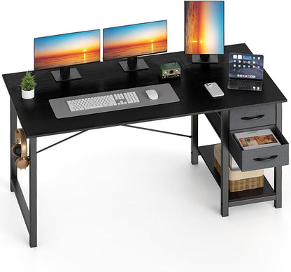 Sweetcrispy 40-Inch Computer Desk with Drawers, Office Desk, Black | Small Desk for Bedroom Home Office with Side Hook, Modern Simple desk with storage for Writing