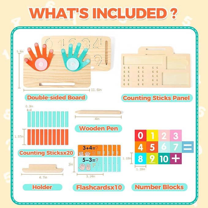 Montessori Learning Toys for Toddlers, Double-Sided Preschool Educational Math Manipulatives Number Counting Blocks, Finger Counting Math Toys for Kids 3-5 Year Old Boys Girls Gift