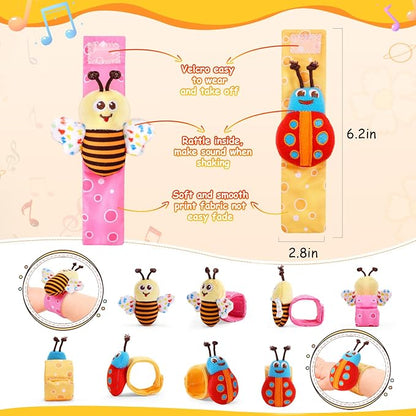 PADONISE Baby Wrist Rattle Socks and Foot Finder Set Baby Rattles Toys for 0-12 Month, Infant Girl Boy Toys for Babies 3-6 Months, Newborn Hand & Foot Toys for 0 to 9 Months, Baby Easter Gifts