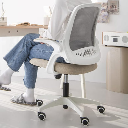 NEO CHAIR Office Desk Gaming Ergonomic Computer Chair with Lumbar Back Support Adjustable Height Swivel Rolling Wheels Flip-up Arms Mesh Chair for Home Vanity (Beige) | Lumbar Support, Height Adjustment, 360° Swivel and Rolling Base, Space-Saving Desig...