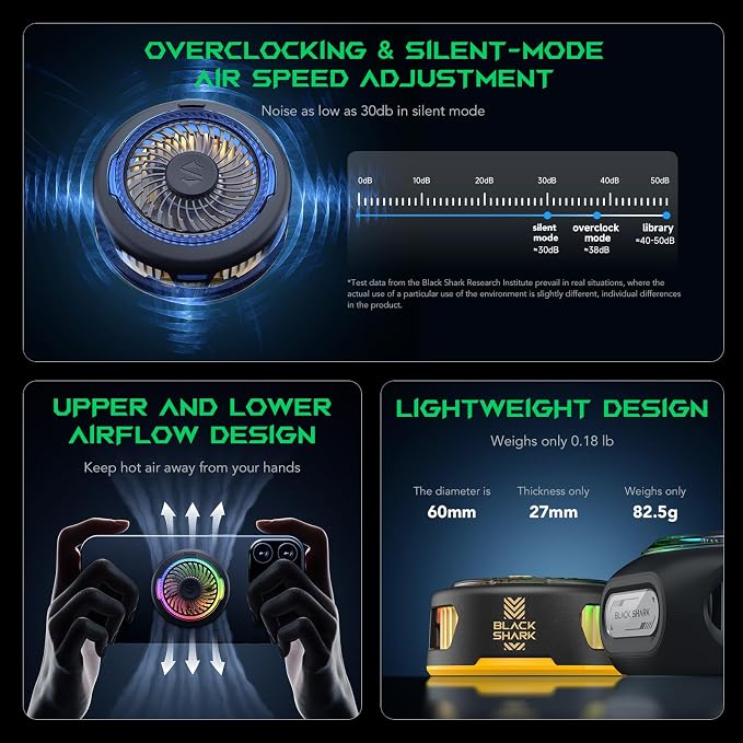 Black Shark FunCooler 5 Magnetic Cell Phone Cooler for Gaming, Portable Mobile Phone Cooling Fan with RGB Light, Cellphone Radiator for iPhone Magnetic Series/Android/Tablet/iPad (Black)