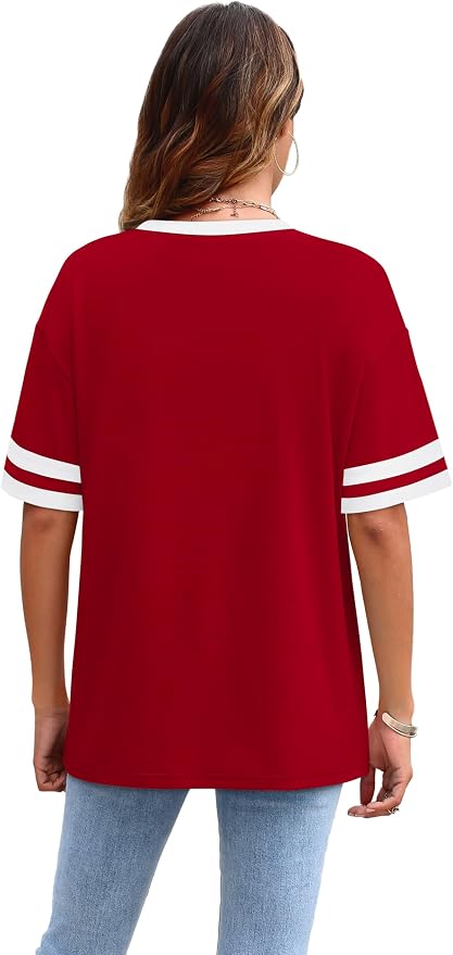 WIHOLL Womens T Shirts Loose Fit Short Sleeve Tees Crew Neck Color Block Summer Tops 2026 Fashion