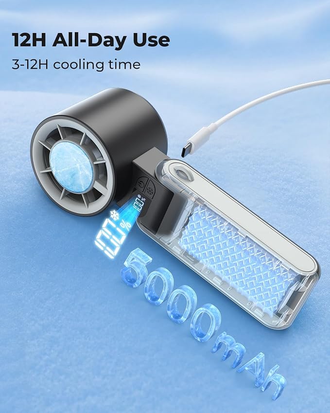 MORECORE Portable Handheld Fan with Ice Cooler, [Instant Chill to 50℉], Gifts for Men Mom Women Grandma Girl Her Hot Flash, 5000mAh Cooling Fan, Camping/Cruise/Soccer Game/Travel Essentials 2026