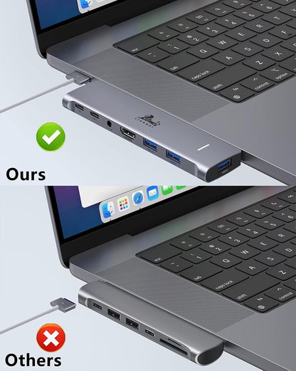 USB C Hub Adapter for MacBook Pro/Air M1M2M3 2022 2021 2020 13"15"16",Multiport MacBook Adapter MacBook Accessories with 4K HDMI,3USB3.0,Audio,100W Thunderbolt-Enabled USB-C,Support MagSafe 3 Charging