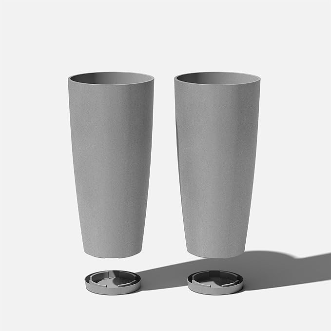 Veradek Vega Round Tall Planter Pots for Indoor/Outdoor Use | Made from Plastic - Stone Mix with Drainage Holes | Perfect for Small to Large Succulent Plants, Flowers, Modern Interior Plants