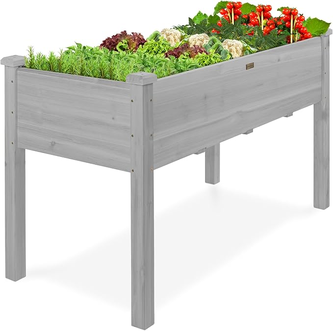 Best Choice Products 48x24x30in Raised Garden Bed, Elevated Wood Planter Box Stand for Backyard, Patio, Balcony w/Bed Liner, 200lb Capacity - Gray