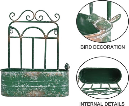 Rustic Metal Wall Planter Vintage Wall Mounted Flower Pot Distressed Wall Hanging Plant Basket Farmhouse Wall Decor for Indoor Outdoor Garden Home Yard (Green)