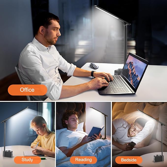 Desk Lamp for College Dorm Room,55 Lighting Modes Dorm Lamp for Dorm Desk Lamp,700 Lumen LED Desk Lamp with USB Charging Port,Desk Light with Clock+Pen Holder,Desk Lamps for Home Office Lamp for Desk
