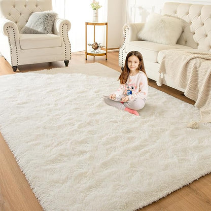 Softlife Rug for Living Room 6x9 Feet Area Rug for Bedroom Super Soft Shaggy Rugs for Kids Room Fluffy Fuzzy Carpets Long Plush Bedside Rug Nursery Christmas Home Decor for Boys Girls, Creamy White