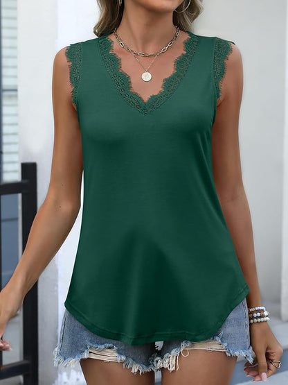 ANRABESS Womens Lace Trim Tank Tops V Neck Sleeveless Shirts 2026 Summer Casual Trendy Dressy Cami Top