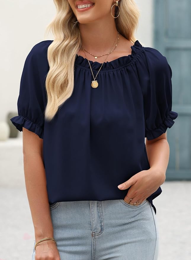 EVALESS Womens Tops Off The Shoulder Blouses for Women Dressy Casual Cute Puff Sleeve T Shirts Fashion 2026
