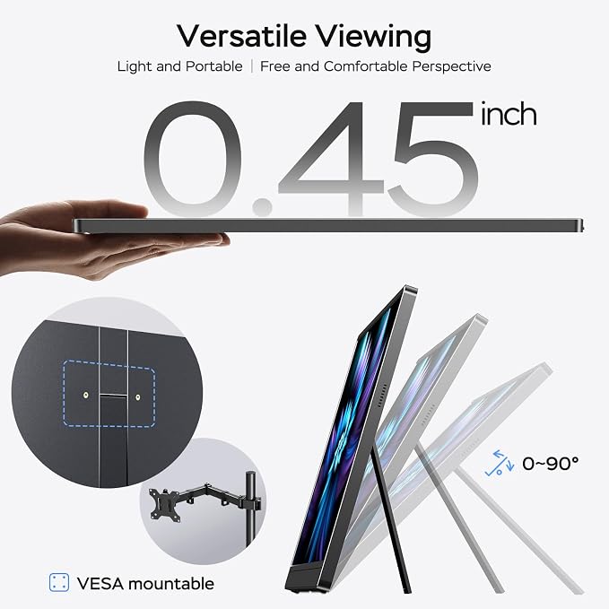 MNN 17.3" QHD 165Hz USB-C HDMI Gaming Monitor | 17.3" QHD 165Hz IPS 100% sRGB, USB-C/HDMI, kickstand, slim metal, travel gaming for PC/Phone/PS5/Xbox.