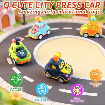 soi-meme 4 Pack Press and Go Car Toys for Toddlers 1-3 Year Old Boys, Easy Push Down Action, Certified CPSC- Learning Cause Effect Toddler Toy, Gifts for 1+ Year Old Baby Boy Girl