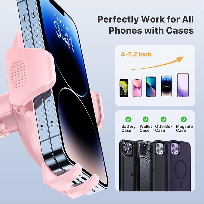 Miracase Phone Holders for Your Car with Metal Hook Clip, Cell Phone Mounts Air Vent Cell Phone Stand Car Mount, Universal Automobile Cradle Fit for iPhone Android and All Smartphones (Pink)