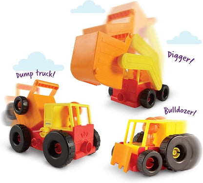 Learning Resources 1-2-3 Build It Construction Crew - Take Apart Construction Toys, Toddler Excavator Toy, Kids Dump Truck Toy, Tractor Toys for Kids 3-5, Building Sets for 4 Year Olds