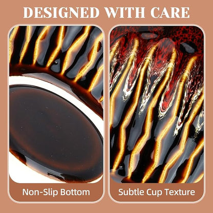 20oz Large Ceramic Coffee Mugs Unique Big Pottery Coffee Mug Microwave Safe Cool Stoneware Cups for Tea Latte Oversized Mug With Handle for Home Red Wide Clay Mugs for Men Fancy Handmade Ceramic Cup