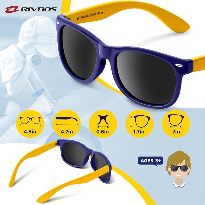 RIVBOS Kids Sunglasses Polarized UV Protection Flexible Rubber Glasses Shades with Strap for Boys Girls RBK004