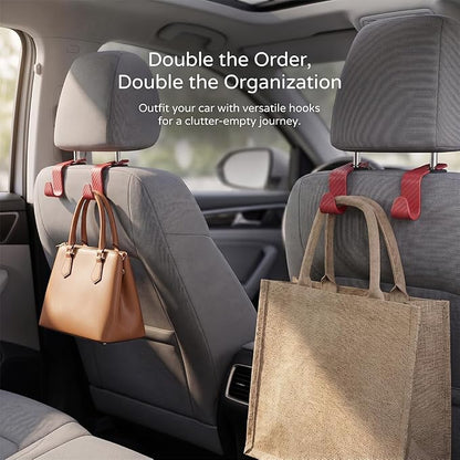 4PCS Car Seat Headrest Hooks, Auto Back Seat Hanger Holder, Durable Stylish Vehicle Organizer Universal Car Interior Accessories, Storage Hooks for Purses, Bags, Clothes (Carbon Fiber/Red)
