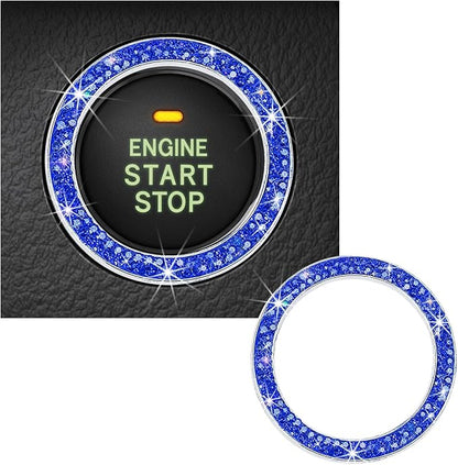 Kewucn Bling Crystal Double Rhinestone Car Engine Start Decoration Ring, Sparkling Push Start Button Sticker, Key Ignition & Knob Ring Decoration, Bling Car Interior Accessory(Dark Blue)