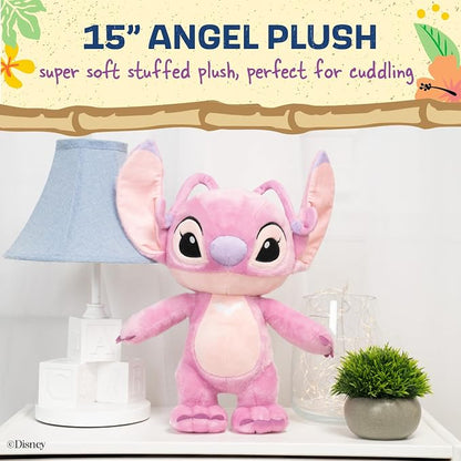 Kids Preferred Disney Baby Lilo & Stitch Angel Soft Huggable Stuffed Animal Cute Plush Toy for Toddler Boys and Girls, Gift for Kids, Pink Angel 15 Inches