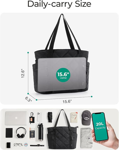 BAGSMART Crush Tote Bag for Women, 20L Puffer Work Tote with Zipper | Quilted Nurse Hospital Bag For Travel College Gym
