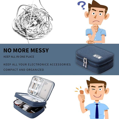 Lanola Travel Cable Organizer Bag, Electronic Accessories Case Portable Double Layer Cable Storage Bag for Cord, Charger, Flash Drive, Phone, SD Card,Personal Items - (Dark Blue)