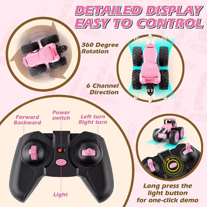 Remote Control Tractor Toys, Light Up Farm Monster Trucks Toy for Boys & Girls 3, 4, 5, 6, 7 Year Old, 2.4 Ghz RC Tractor Toys, Ideal Christmas, Birthday Gifts for Kids